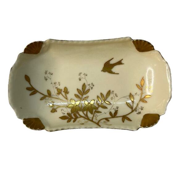 Antique Haviland Limoges France Rectangular White Gold Tray Bird Shells 1889 - Picture 4 of 15